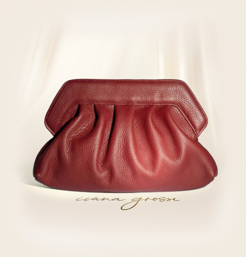 Adella-Pleated-Leather-Clutch-Dark-Red