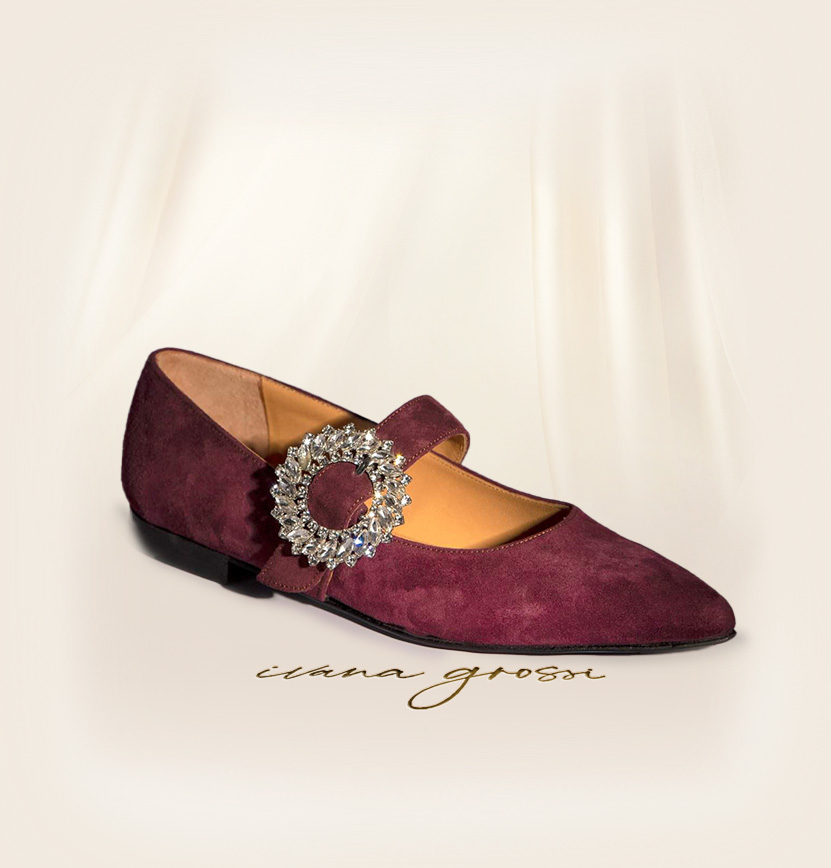 Elena Crystal Buckle Ballerinas Purple