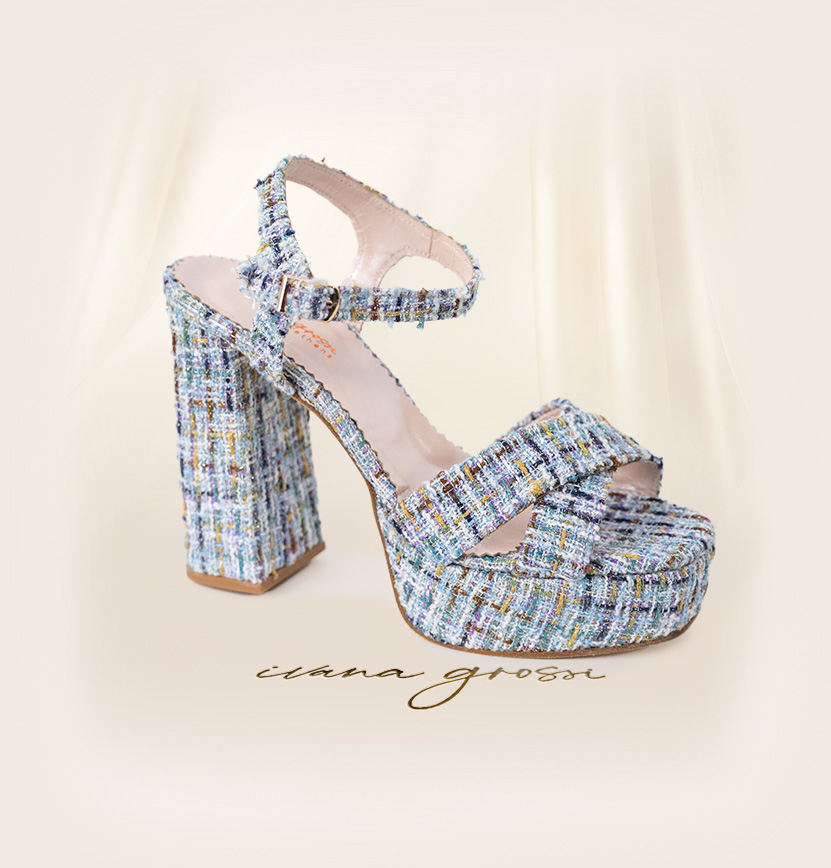 Marilena's platform blue tweed