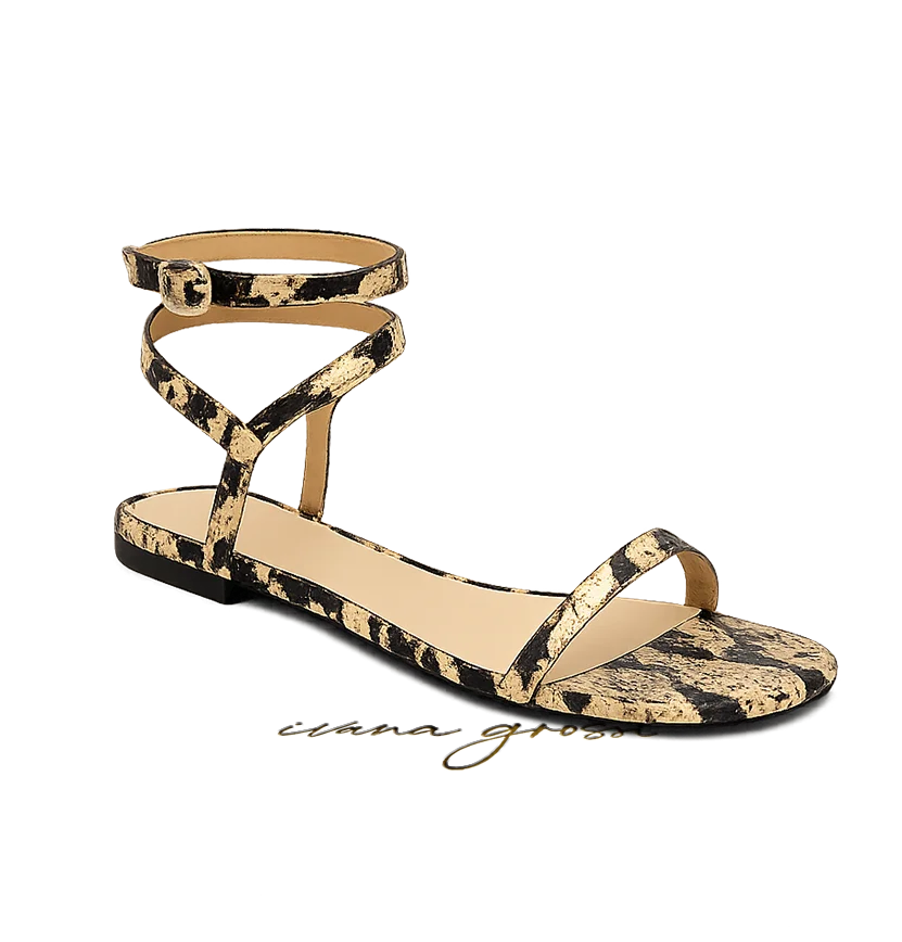 Ivana Grossi - Luxury Custom Footwear - Naomi - Gold & Black Snake Print Gladiator Sandals 4 IvanaGrossi-568441-01