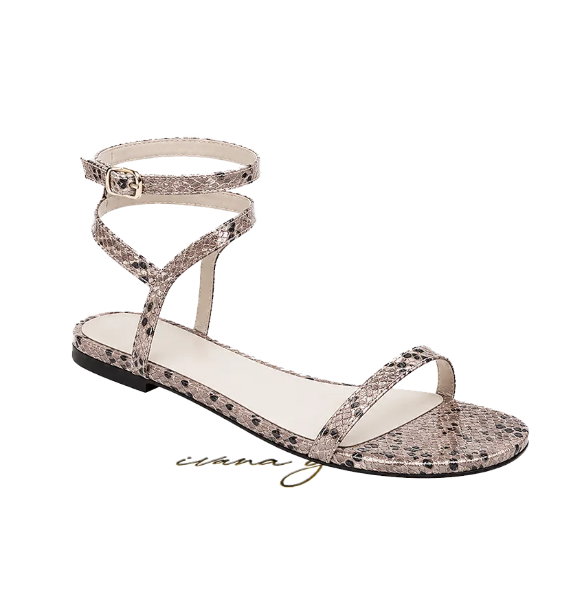 Ivana Grossi - Luxury Custom Footwear - Naomi - Rosegold with Black Snake Print Gladiator Sandals 3 IvanaGrossi-568441-03