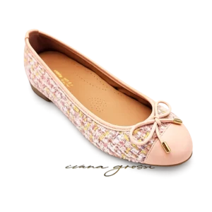 Athina Ballet Flats – Pink Tweed & Leather Elegance