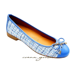 Athina Ballet Flats – Blue Tweed & Leather Elegance