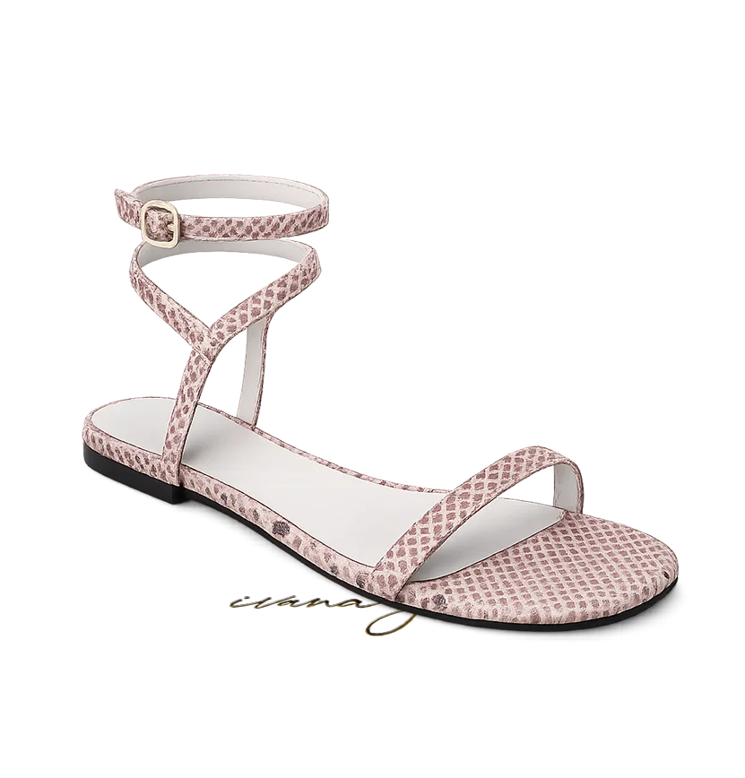 Ivana Grossi - Luxury Custom Footwear - Naomi - Rose nude Snake Print Gladiator Sandals 2 IvanaGrossi-568441-02