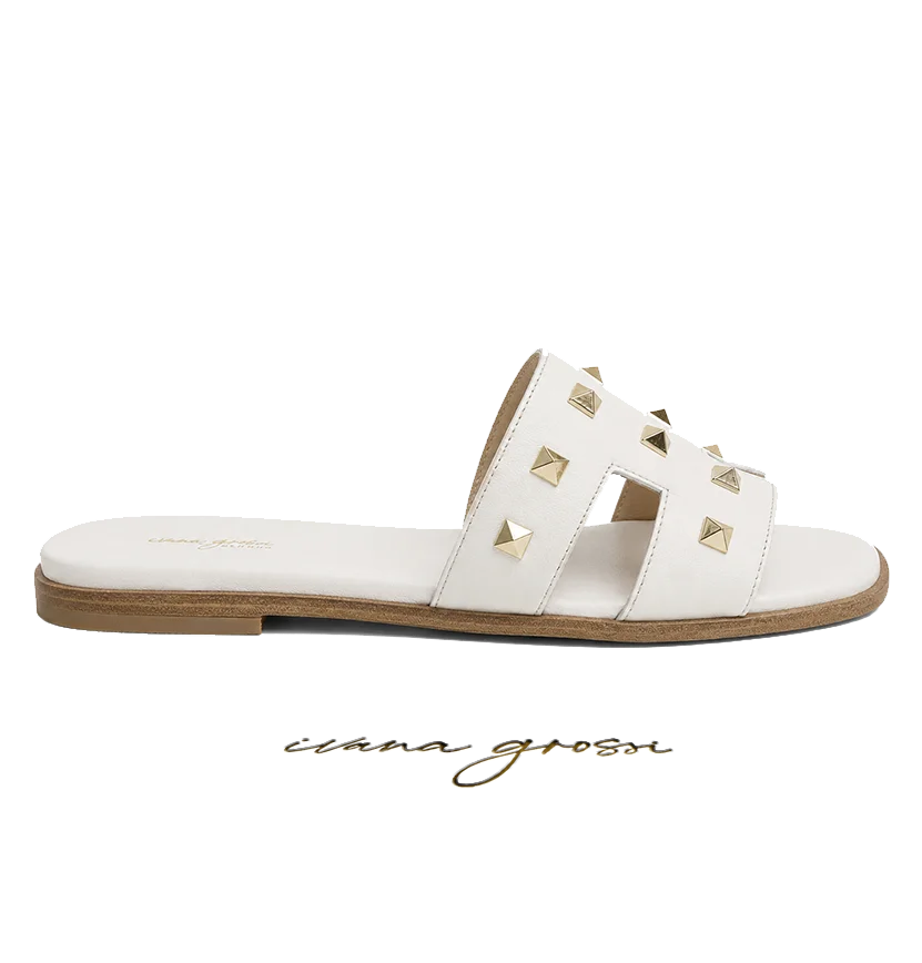 Ivana Grossi - Luxury Custom Footwear - ATHENA TRUCKS White Leather Studded Slides 1 IvanaGrossi-568441-15